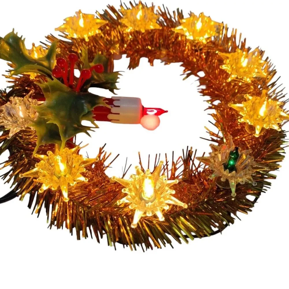 Vintage Christmas Beacon 18 Light Candle Wreath Flashing Lights with Box WORKING